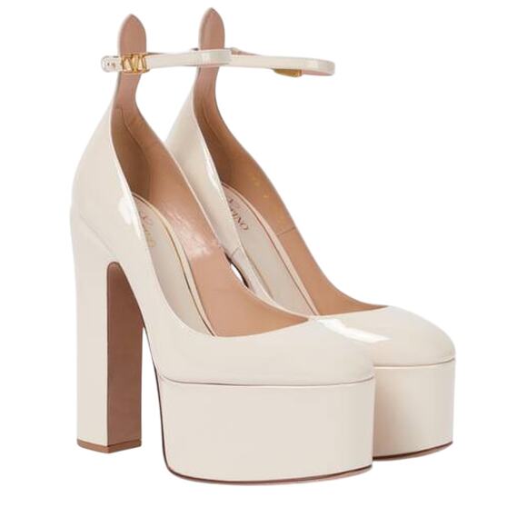 Valentino Garavani �Tan-Go� Beige Patent Leather Platform Pumps Size 7 - Picture 1 of 7